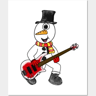 Christmas Bassist Snowman Playing Bass Guitar Xmas 2022 Posters and Art